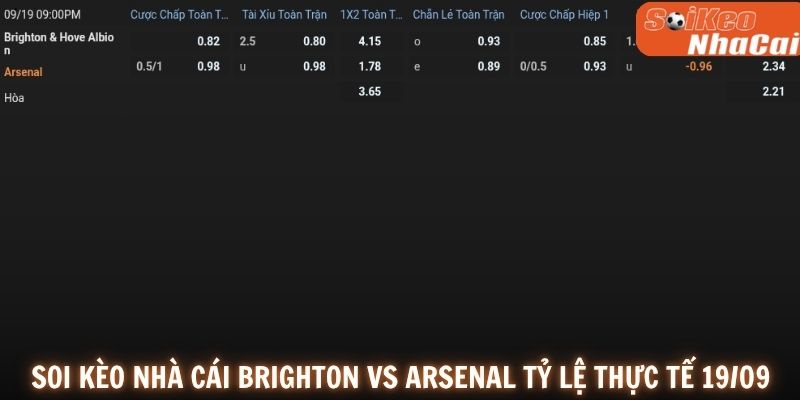 Soi kèo nhà cái Brighton vs Arsenal với mức chấp Arsenal 0.5/1.