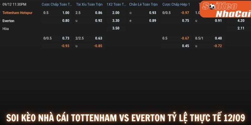 Soi kèo nhà cái tỷ lệ kèo Tottenham vs Everton 12/09